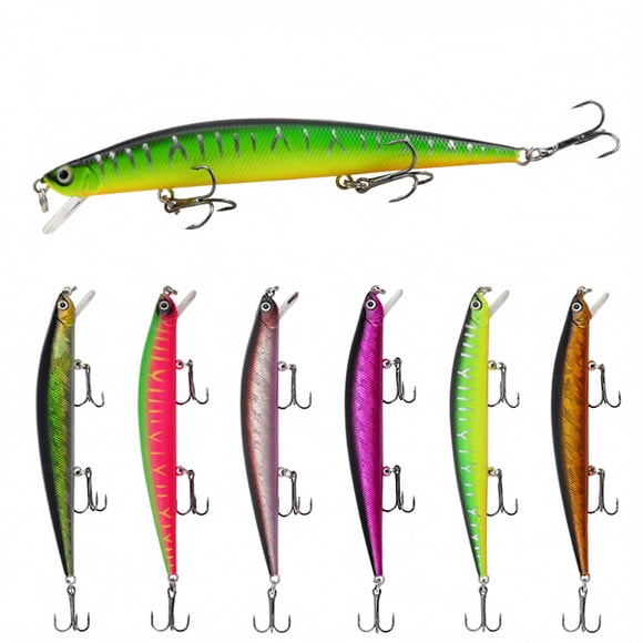 Leurres Flottants pour la Pêche au Minnow - Appâts Durs Longs à Lancer avec Perles Hochet, Swimbaits d'Eau Douce et d'Eau Salée Réalistes pour Achigan, Truite, Doré, Marigot et Accessoires de Perchoir #6 Pcs