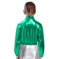 thumbnail image 2 of Jowowha Vestes de Jazz pour Filles Manteau Métallique Brillant à Manches Longues Col Rabattable avec Poches à Rabat Décontracté Hanches Vert 14, 2 of 7