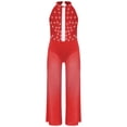 thumbnail image 2 of Oyolan One Piece Rompers Overall for Girls Rhinestones Dance Bodysuit Disco Party Wide Leg Pants Playsuit Red 8, 2 of 4