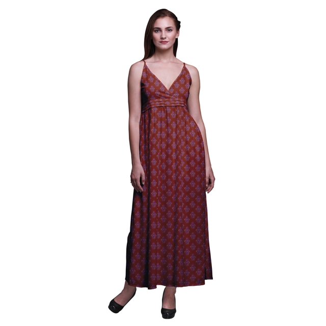 Bimba Robe Longue Maxi d'Été Imprimée à Col en V pour Femme, Tenue de Villégiature de Vacances - XX-Grand