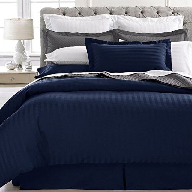 Ultra Soft 1800 Series 3 PC Striped Duvet Set (Full/Queen, Navy Blue)