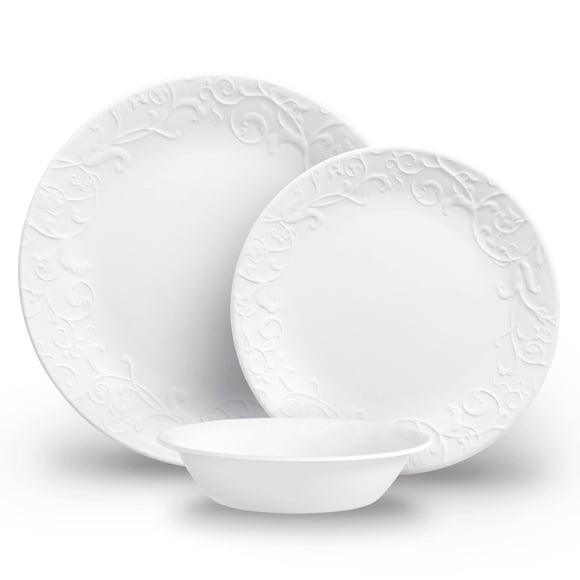 Corelle Ensemble de Vaisselle 12 Pcs Bella Faenza pour 4 - Verre 3X Plus Durable, Moitié du Poids de la Céramique, jusqu'à 80 % Recyclé