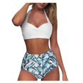 thumbnail image 2 of Women Vintage Swimsuit Two Piece Retro Halter Ruched High Waist Print Bikini Set, 2 of 8