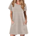thumbnail image 1 of FcBaudy Robe à Manches Courtes à Col Rond Longueur Genou, Robes d'Été pour Femmes Robe T-Shirt d'Été Décontractée pour Femmes Tunique Ample à Manches Courtes avec Poches pour Femme Jupe Imitation Coton, 1 of 5