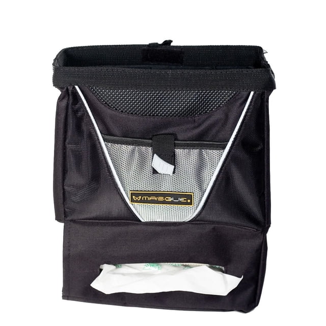 Masque Organisateur Littermate en Noir et Gris, un Organisateur Latéral de Siège d'Auto durable en nylon de 600 Deniers avec une Grande Poche Centrale, Distributeur de Mouchoirs Intégré et Sangle Ajustable pour une installation Facile de l'Appuie-tête, Convient à Organiser les Essentiels du Véhicule.
