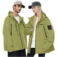 thumbnail image 1 of WRKEKC Imperméable Coupe-Vent pour Couples Léger Toutes Saisons Imprimé à Capuche Chandail de Randonnée Imperméable avec Fermeture Éclair pour Hommes et Femmes Vert P, 1 of 6