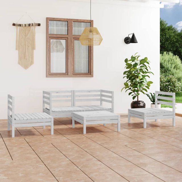 vidaXL 5 Piece Garden Lounge Set White Solid Pinewood