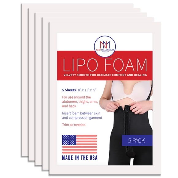 New Millennium 5 Pack Premium Lipo Foam Sheets for Post Surgery Lipo, Tummy Tuck, BBL Compression Garments, Super Soft 8" x 11", Made in USA