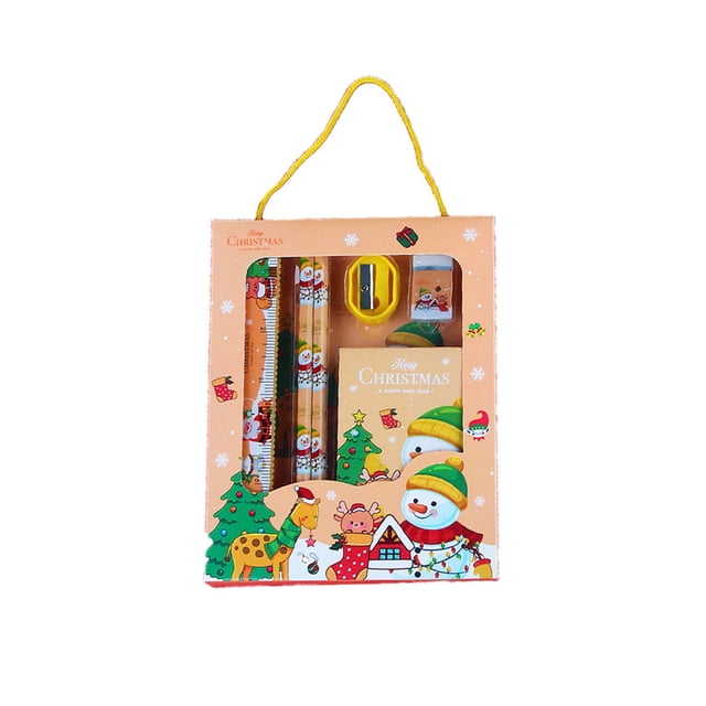 WLOELOEW 6 Piece Christmas Gift Set For School Students Abs Material Yellow Color Stationery Items Color Yellow Yellow