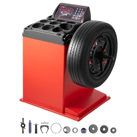 KFFKFF Tire Changer Machine, 18" Spindle, Durable Tire Balancer with 4 Size of Conic & 45# Steel, Reinforced Tire Balancer with Complete Measuring Tools & Multi-Compartment