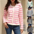 thumbnail image 3 of Cardigan à Rayures pour Femmes, Chandail Tendance à Manches Longues, Boutonné, Col Ras du Cou, Cardigans en Tricot, 3 of 8