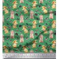 thumbnail image 1 of Soimoi Tissu en Rayonne Vert à Rayures, Imprimé Animal Insecte et Lapin au Mètre 42 Pouces de Large, 1 of 1
