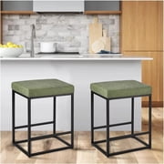 Toytexx 2-Pack Square Bar Stools, 24" Counter Height, PU Leather Padded Seat, Heavy-Duty Steel Frame, Footrest, Non-Slip Feet for Kitchen Island, Bar & Dining (Green)