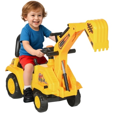 HOMCOM NO POWER Ride on Excavator for Kids, Ride on Toy with Digger, Storage, Horn, Steering Wheel, Construction Truck for Toddlers 18-48 Months