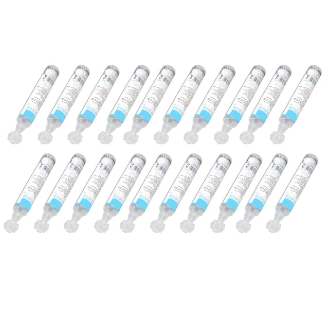Salt Water Cleaning Solution, 20pcs Eye Care 15ml Mild Rhinitis Relief Sodium Chloride Saline Solution by Fyydes. A set of 20 individual 15ml physiological saline vials arranged in rows, suitable for skin cleaning, eye care, nasal congestion relief, wound care, and contact lens cleaning. Each vial features clear labeling and a secure cap for safe and non-irritating application.