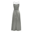 thumbnail image 4 of Pompotops Women's Solid Color Off Back Strap Long Dress Slim Off Shoulder Evening Dress, 4 of 6