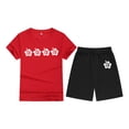 thumbnail image 4 of PMVFHDE Ensemble d'Automne pour Bébé Fille T-Shirt à Col Rond Imprimé à Manches Courtes pour Garçons et Filles Ensembles pour Filles Tenue 2 Pcs Rouge, 3-4 Ans, 4 of 4