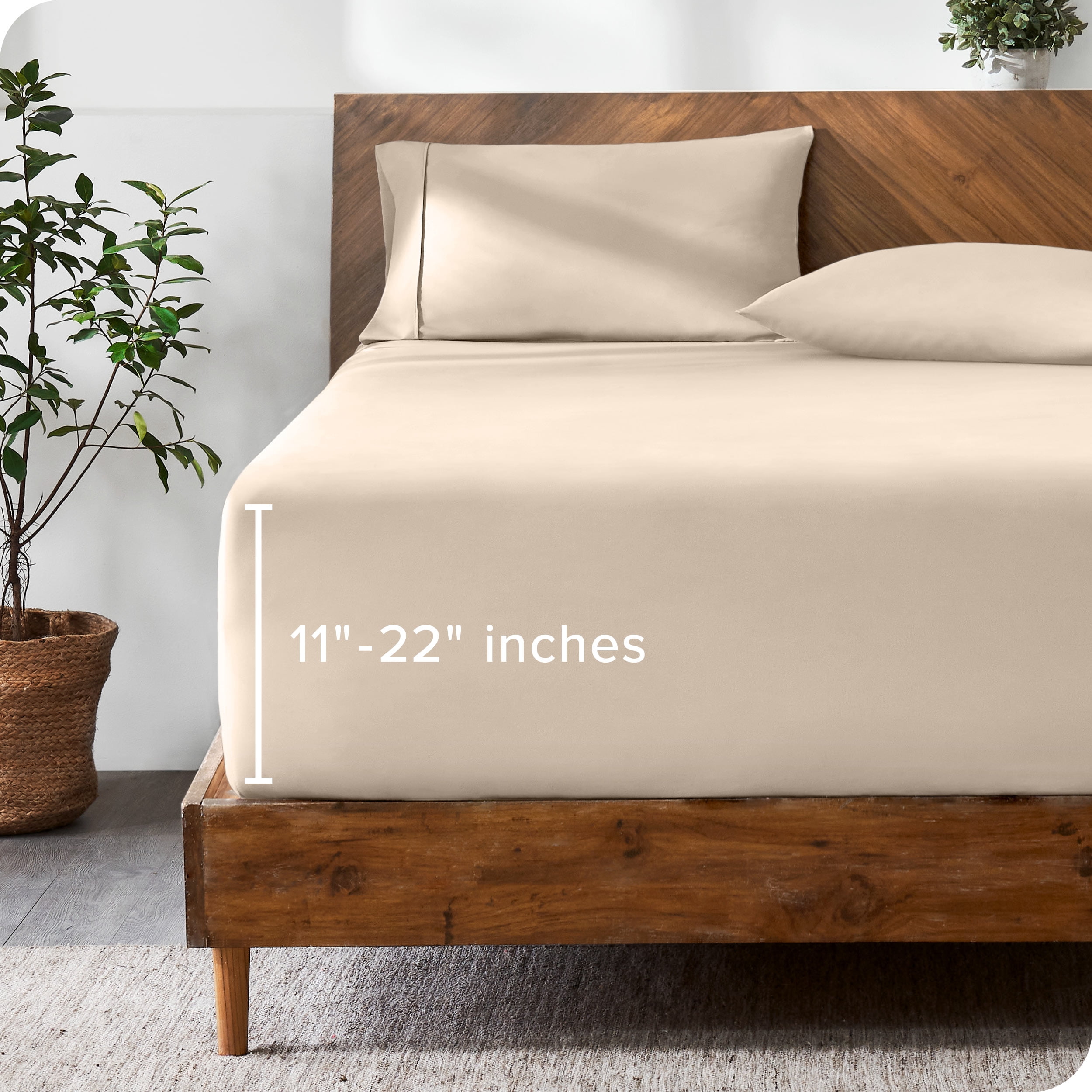 Bare Home Fitted Sheet - 22" Extra Deep Pocket - Premium 1800 Collection - Twin XL, Sand