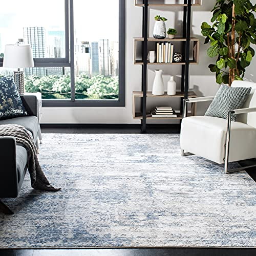 SAFAVIEH Amelia Collection ALA700B Modern Abstract Non-Shedding Living Room Bedroom Dining Home Office Area Rug, 8' x 10', Ivory / Navy