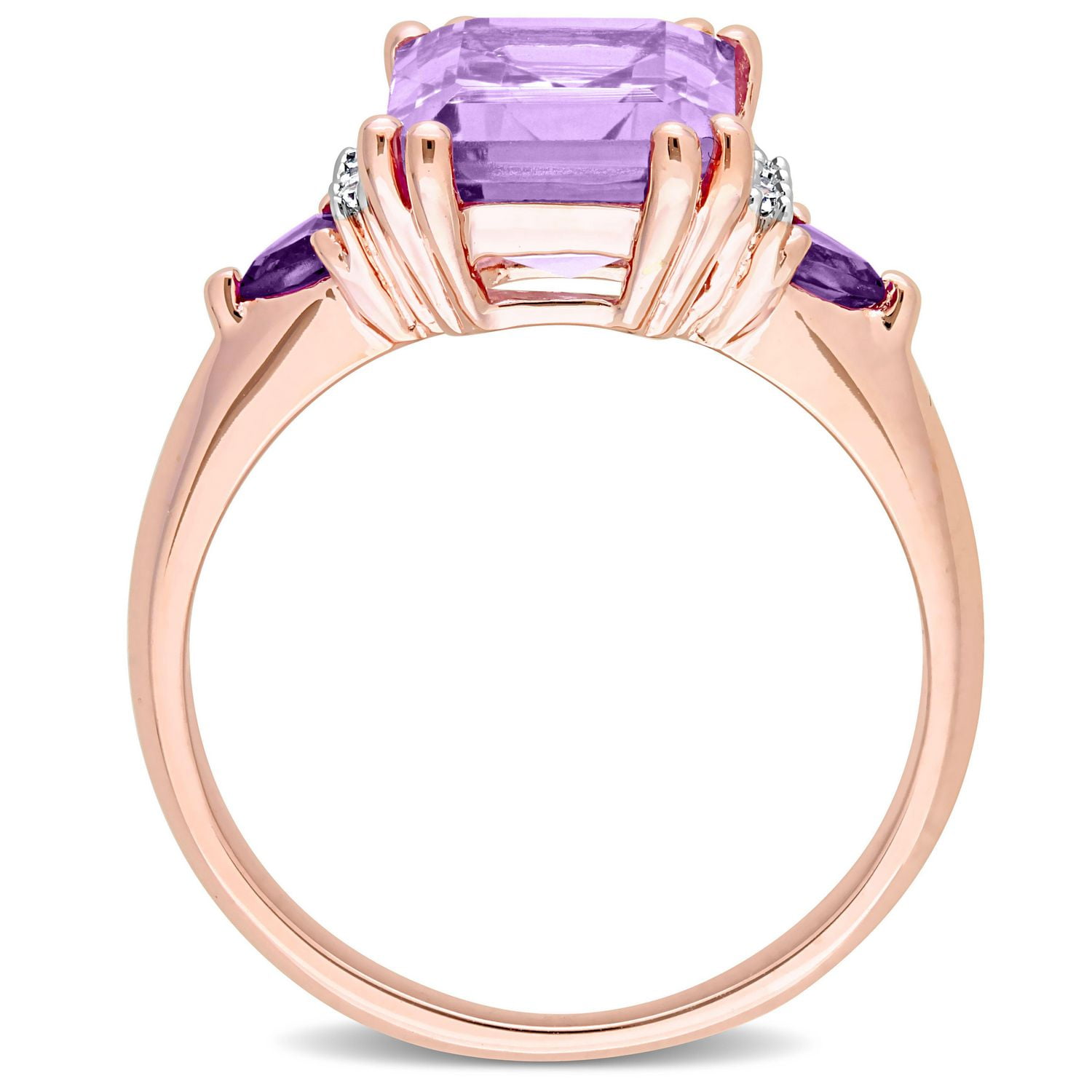 Bague Cocktail à trois pierres Miabella avec 3-1/3 Carat PBT d'Améthyste et Accent de Diamant en Argent Sterling Plaqué Or Rose 18K
