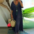 thumbnail image 2 of CHOK Robe Maxi en Lin Ample et Décontractée pour Femmes, Col en V, Manches Courtes, Coupe Grand et Fluide, Longue, 2 of 4