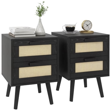 HOMCOM Boho Design Nightstand Set of 2 with 2 Drawers for Living Room