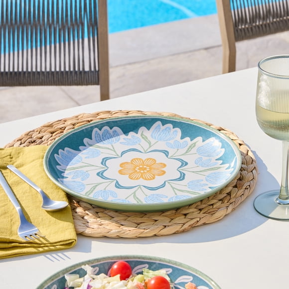 Better Homes & Gardens Assiette Plate Fleurie en Mélamine et Bambou 10.75 Pouces 1 Unité