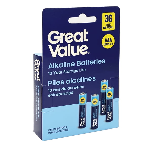 Piles alcalines 9V 6LR61 Great Value, paquet de 2