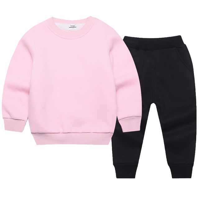 Girls Spring Outfits Active 2 Piece Sweatshirt Sweatpants Basic Solid Jogger Pants Toddler Boy Clothes Black 3-4 Years