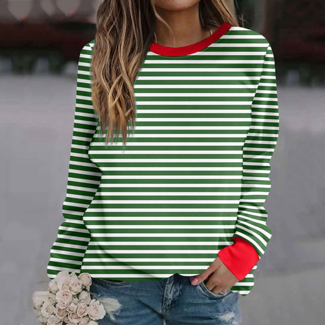 RXIRUCGD Chandails Décontractés d'Hiver pour Femmes Sans Capuche à Manches Longues à Col Rond Amples Imprimés, Vert, Taille : TG