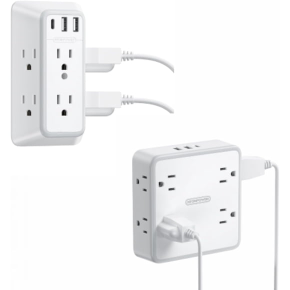6 Outlet Extender with Multi Plug Wall Outlet