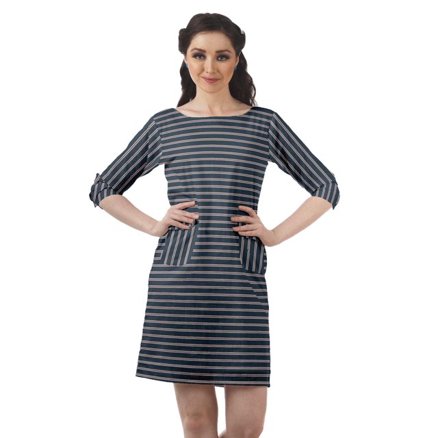 Moomaya Robes Tuniques Imprimées Femmes Fente Arrière Robe à Manches 3/4 avec Poches