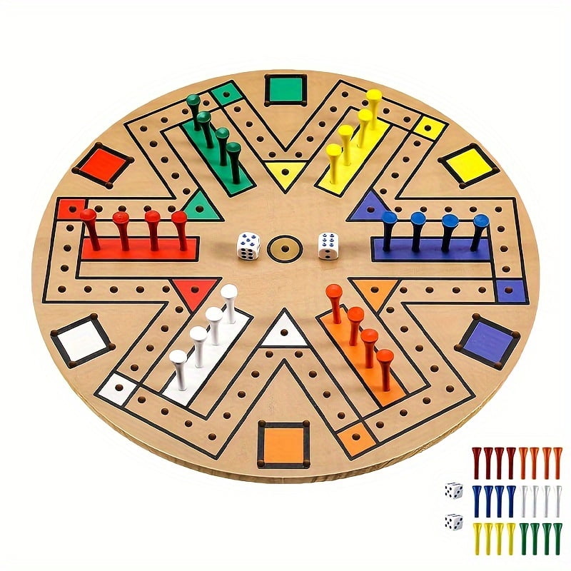 LOVEVER Fast Track Board Game Wooden 3-6 Players Board Game  Set with 24 Board Game Pieces And 2 Dice  6 Colors  for Adult/Family Game Night  Indoor/Outdoor for Party  Christmas Gift/Deco