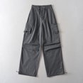 thumbnail image 2 of FAIWAD Womens Cargo Pants High Waist Straight Wide Leg Drawstring Baggy Palazzo Pants with Pockets, 2 of 7