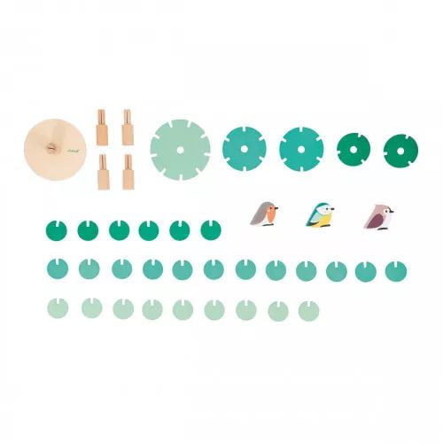Janod - Arbre à Assembler - Construisez votre propre arbre de 30 cm - Comprend 37 accessoires en bois - Jeu de dextérité - Pour enfants et tout-petits - À partir de 36 mois