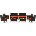thumbnail image 2 of Costway 8 PCS Patio Furniture Set with Washable Cushions and Tempered Glass Coffee Table Orange, 2 of 9