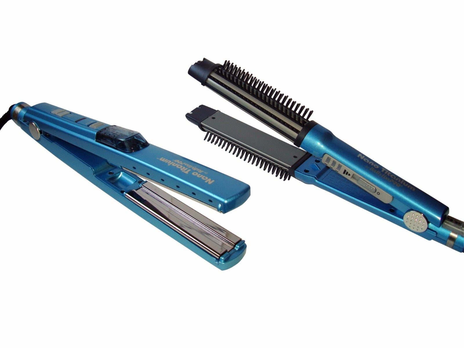 BaBylissPro 1.25" Ultrasonic Cool Mist Flat Hair Iron & Ceramic Nano Titanium Hair Straightener with Styling Comb (2 Pack)