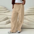thumbnail image 2 of Yuyuzo Womens Ribbed Knit Pants Wide Leg Casual Loose Drawstring High Waisted Solid Trousers with Pocket, 2 of 6