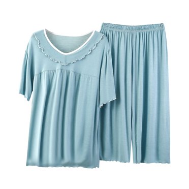 Yuyuzo Women's Pajama Sets Short Sleeve Sleepwear Tops with Capri Pants Summer Loungewear Pj Sets
