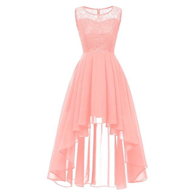 Pompotops Robe de Demoiselle d'Honneur Hi-Lo en Dentelle Florale pour Femme Sans Manches Robe Longue Formelle de Mariage