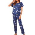 thumbnail image 1 of Innerwin Pajamas Set Plaid Printed Ladies Sleepwear Home Color Block Basic Nightwear Deep Blue Rainbow L, 1 of 3