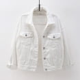 thumbnail image 2 of IROINID Veste Courte en Denim pour Femme Veste Col à Revers Couleur Unie Manches Longues Confortable Manteaux de Printemps et d'Automne Chaude Veste en Denim Manteau, Blanc, 2 of 5