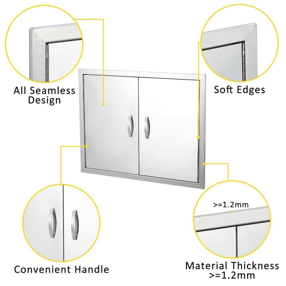 Kojooin Heavy-Duty Double BBQ Access Door, 304 Brushed Stainless Steel Panel for Outdoor Kitchen or Grill Island