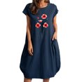 thumbnail image 2 of SMihono Robes Bohèmes d'Été pour Femmes Grande Taille Robe Unie à Manches Courtes à Col Rond Robe Imprimée avec Poches Robe Midi, 2 of 4