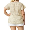 thumbnail image 4 of GRACE & GRANDEUR Women's Plus Size Keyhole Neck Short Sleeves Floral Chiffon Shirt Blouses 2X Beige, 4 of 8