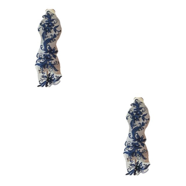 maskred Style With Elegant Lace Dress Applique Beautiful Florals Applique Patch Wavy blue 2Set