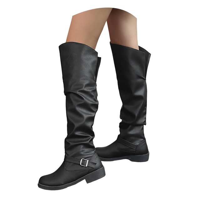 Dakaela Women's Slouchy Knee High Boots Comfortable Round Toe Riding Combat Boots for Fall and Winter Wear