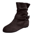 thumbnail image 4 of Bottes Mi-Mollet Décontractées pour Femmes, Mode, Boucle, Suède, Bout Rond, Plates, Sans Talons, Bottillons Courts, Hiver Automne, 4 of 7