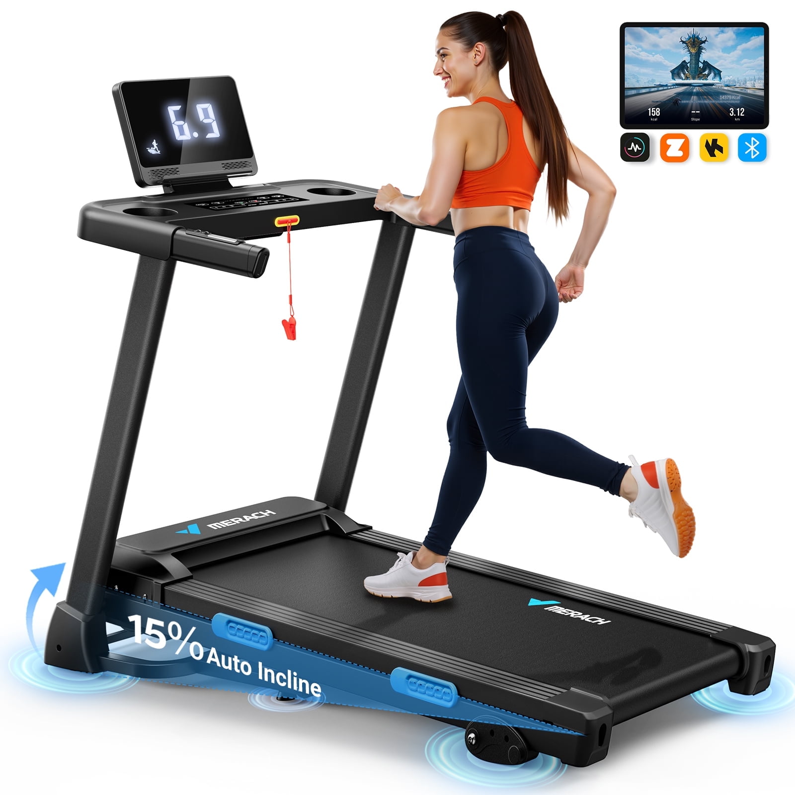 Tapis De Course Pliable 3-en-1 Avec Poignée – Moteur 3 CV, Vitesse 0,6-10 Km/h, Capacité 136 Kg, Silencieux, Pour Appartement