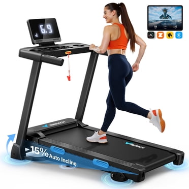 MERACH Tapis Roulant Pliant avec Inclinaison Automatique de 15 %, Tapis Roulant D\'entraînement Physique pour la Maison avec Application, Capacité de 300 Lb